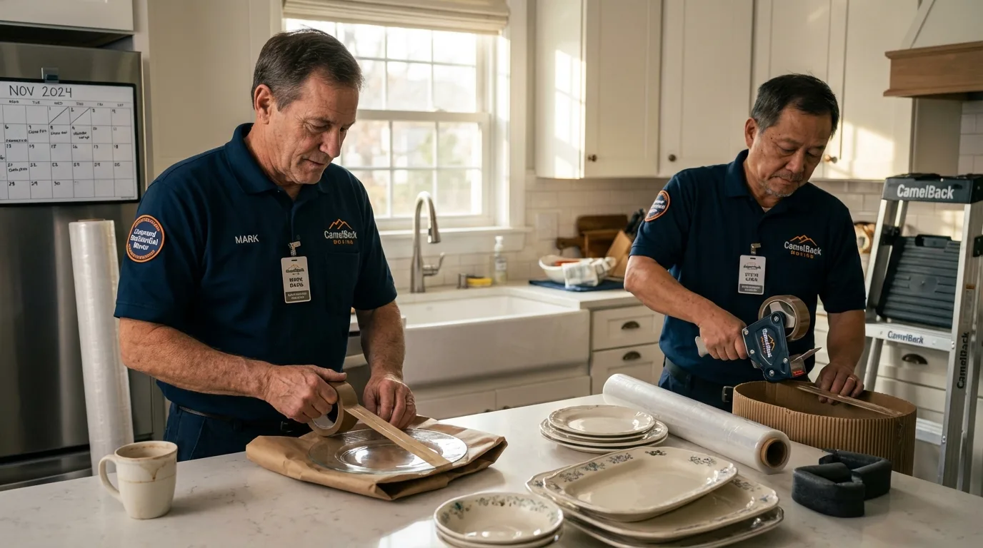 Professional crew packing kitchen dishware in Lonaconing, MD